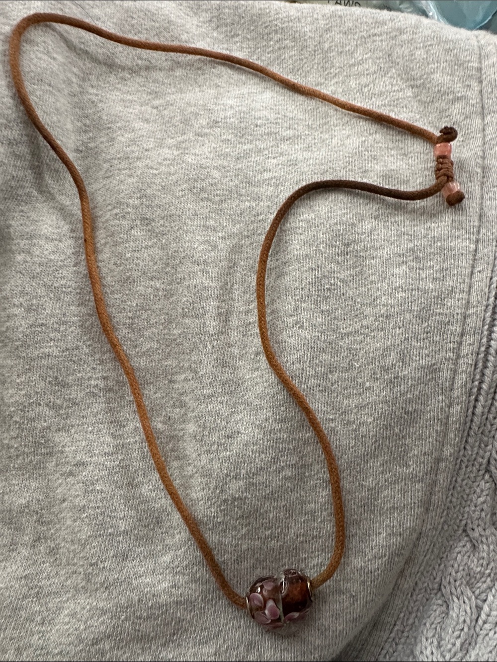 Handmade Brown Suede Necklace with Pink Glass Bead